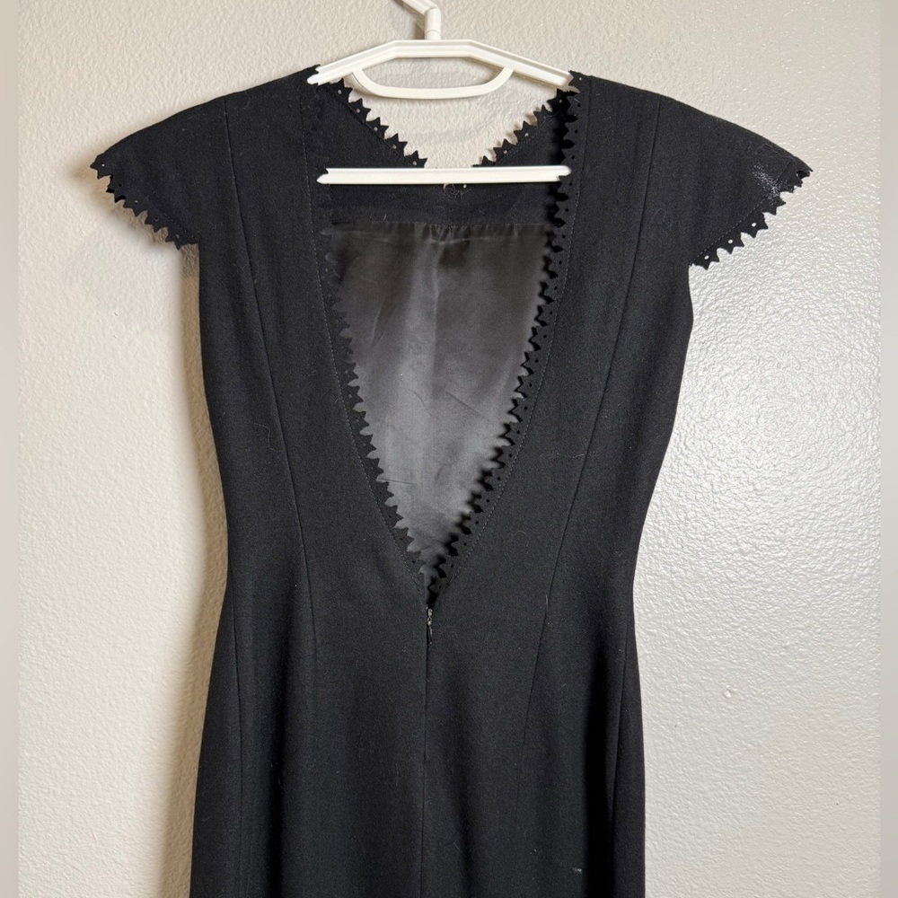 Antonio Berardi Wool Dress Size XS Black Midi Sheath V-Neck Cap Sleeve - Picture 4 of 7